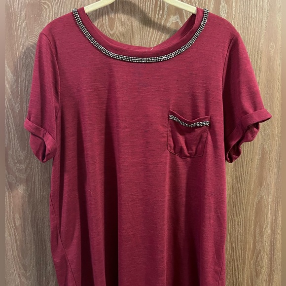 NWT, Torrid Beet Red Short-sleeved tee with embellished collar and front pocket - Picture 1 of 7